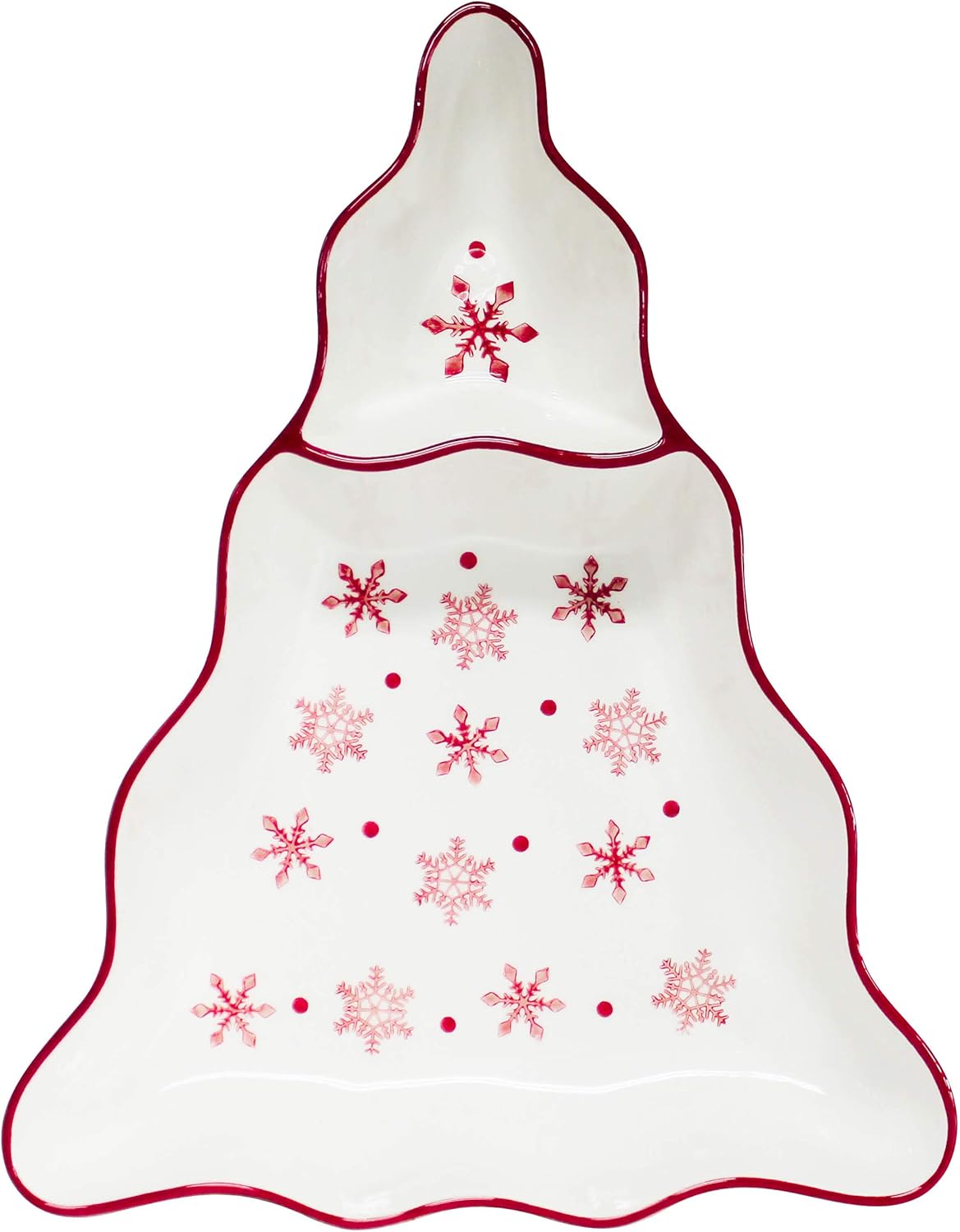 Euro Ceramica Winterfest Christmas Collection, 15″ Tree Chip & Dip Platter, Red/White