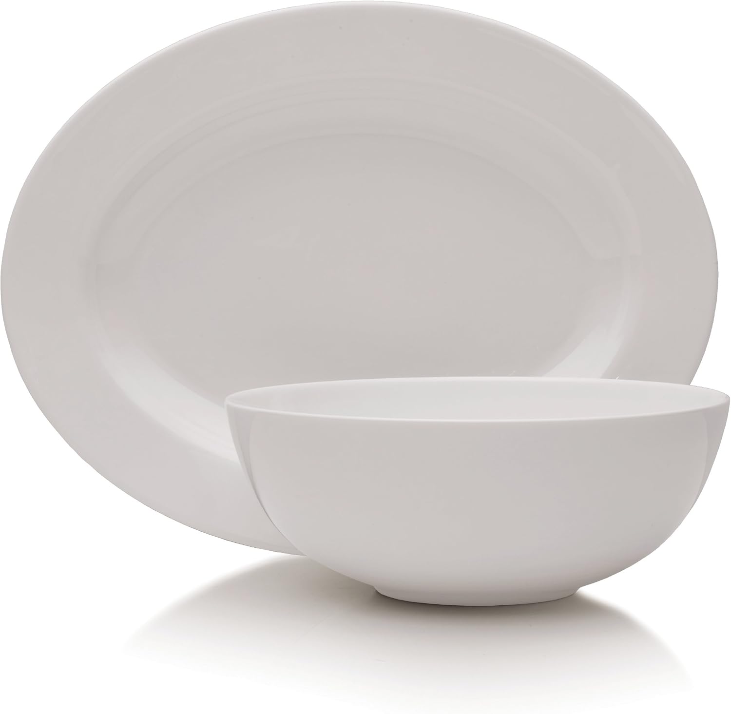 Mikasa Delray 14-Inch Oval Platter and 9-Inch Vegetable Bowl Set , White –