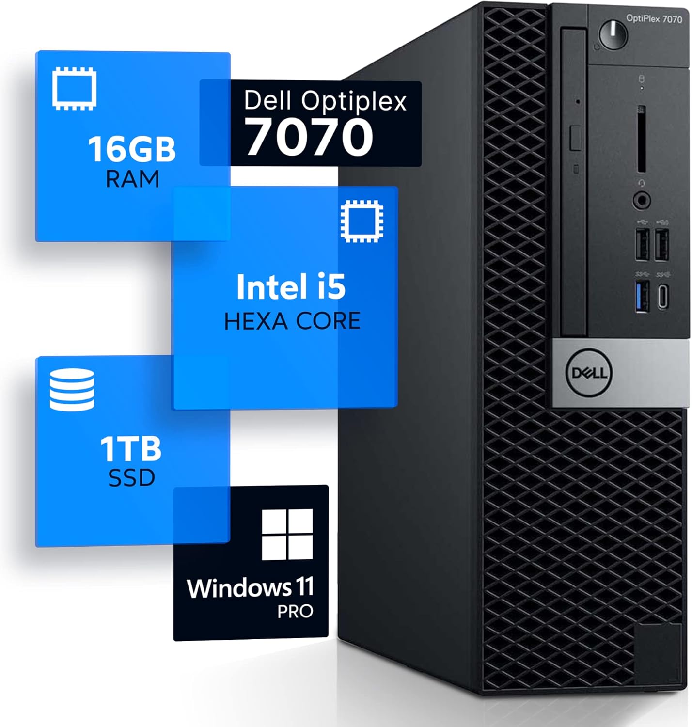 Dell Optiplex 7070 Desktop Computer | Hexa Core Intel i5 (3.2) | 16GB DDR4 RAM | 1TB SSD Solid State | Windows 11 Professional | Home or Office PC (Renewed), Black