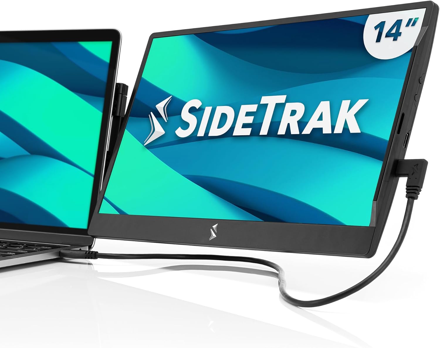 SideTrak Swivel 14″ Attachable Portable Monitor Extender, FHD TFT Laptop Dual Screen with Kickstand + Unique Swivel Hinge, Compatible with Mac, PC, Chrome, Powered by USB/Mini HDMI Port (Black)