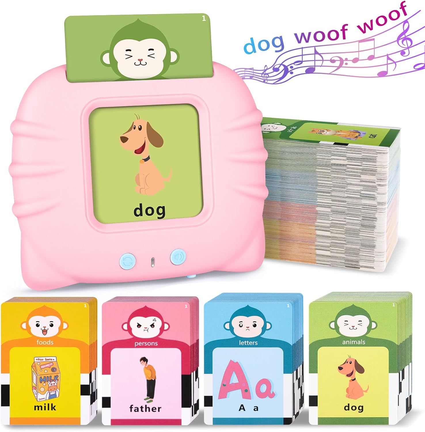 Talking Flash Cards for Toddlers 1 2 3 4 5 6 Years Old, Pocket Speech for Toddlers, Clear Voice & Thick Preschool Flash Cards Kids Gifts, Autism Toys, Speech Therapy Toys(296 Words Pink)