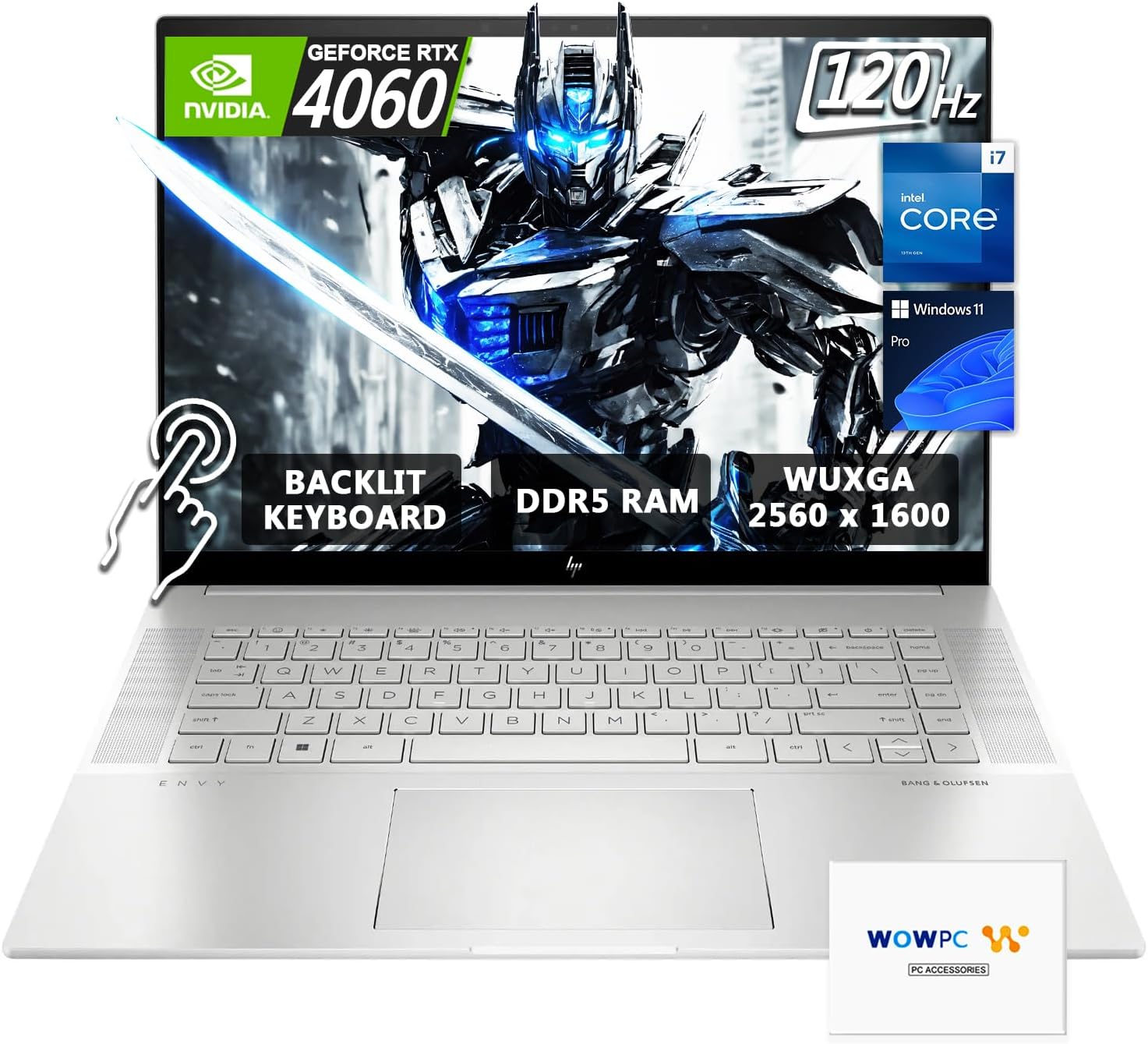 HP Envy Laptop | 16″ 2K 120Hz Touchscreen | Intel Core i7-13700H 14-core Processor | NVIDIA GeForce RTX 4060 | Backlit Keyboard | 32GB DDR5 RAM | 1TB SSD | Windows 11 Pro | WOWPC Recovery USB