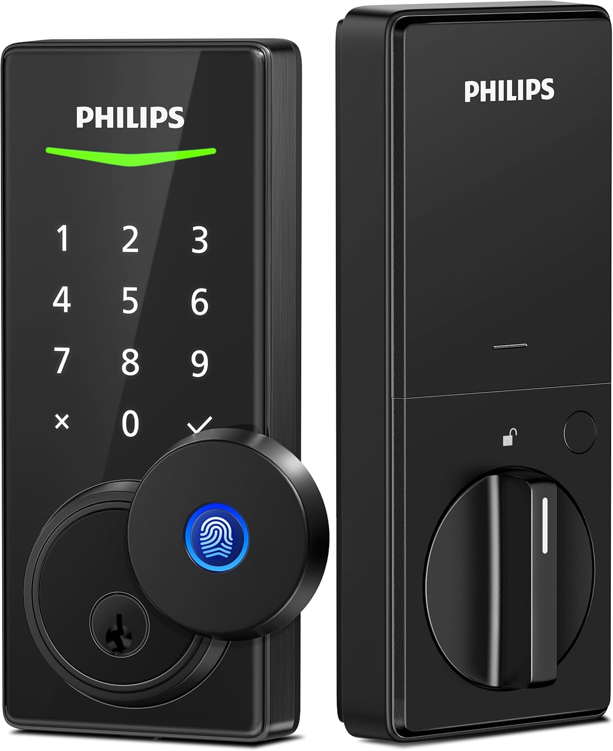 Philips Fingerprint Door Lock, Keyless Entry Door Lock with Touchscreen, Long-Last Battery Life, Auto-Lock, One-Time Code, Electronic Door Lock, One-Touch Locking, Matte Black