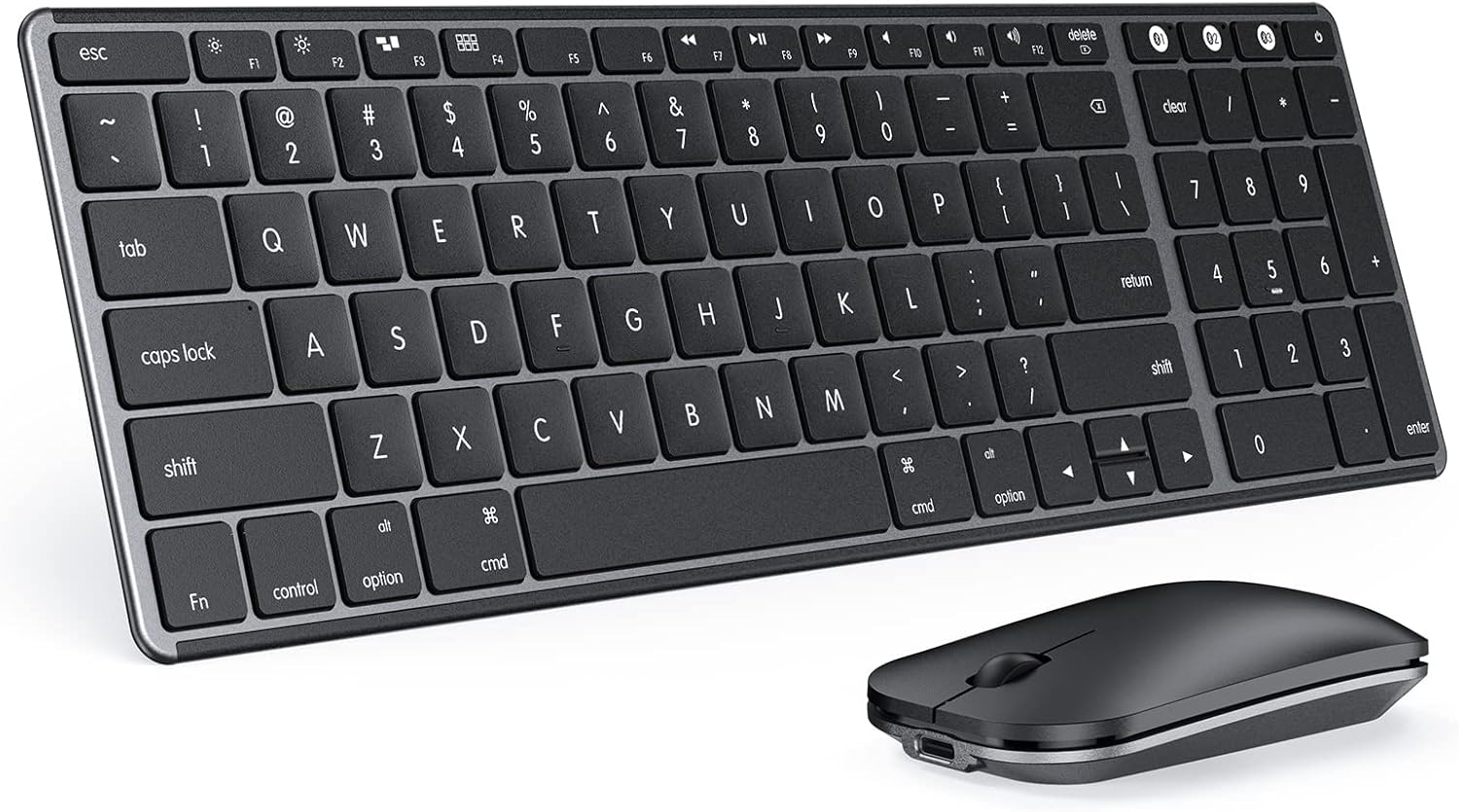 Wireless Bluetooth Keyboard and Mouse for Mac, Multi-Device Rechargeable Slim Keyboard and Mouse Stainless Steel Full Size, Compatible with MacBook Pro/Air, iPad, iMac – Space Gray