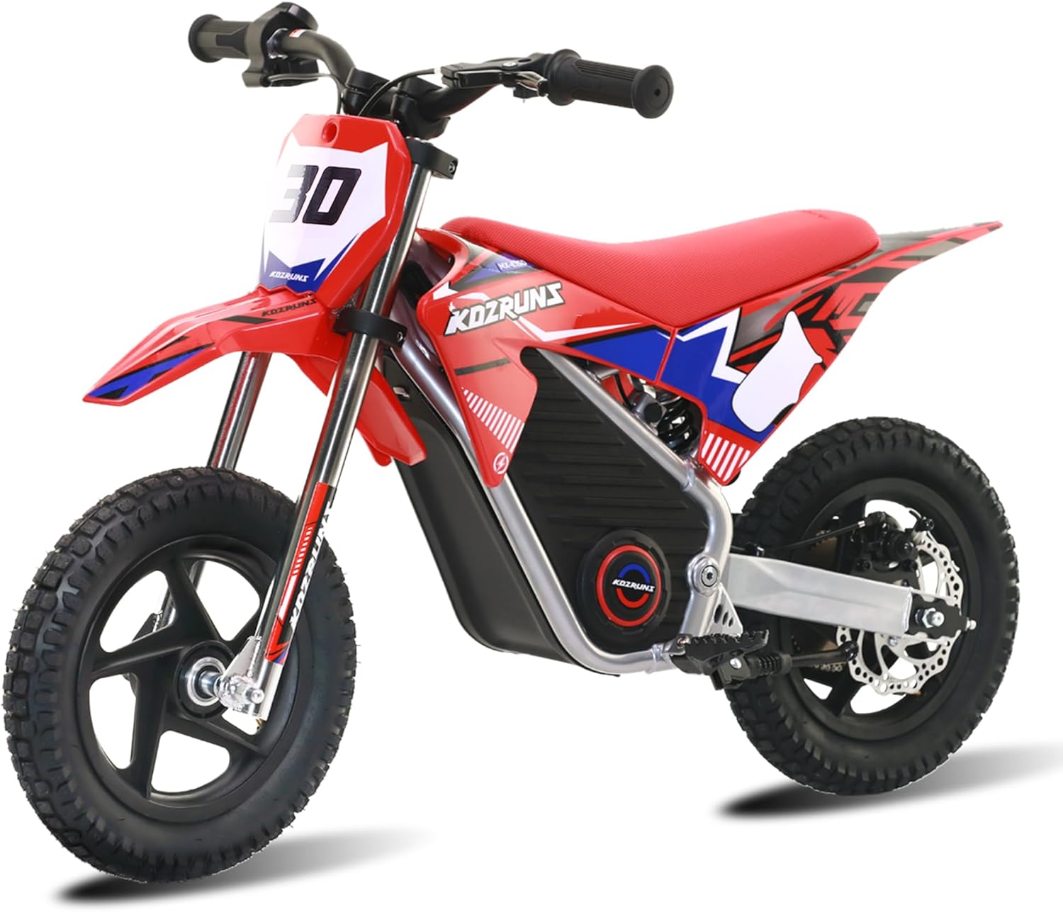 OLALA Electric Dirt Bike for Kids Aged 3-7, 200W Racing Grade Electric Motorcycle, Up to 8MPH & 2 Speed Settings, Safe Disc Brakes, 12” Off-Road Knobby Tires, Red