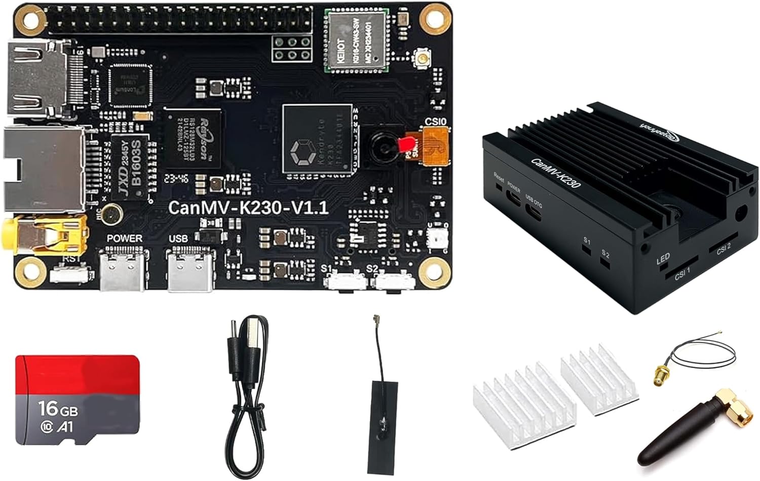 WayPonDEV CanMV-K230 64-bit RISC-V Single Board Computer 512MB LPDDR3 Supports RISC-V Vector Extension 1.0, Mutiple 4K HD Camera Inputs for Image Recognition/AIOT/Smart Home Security (K230 Full Set)