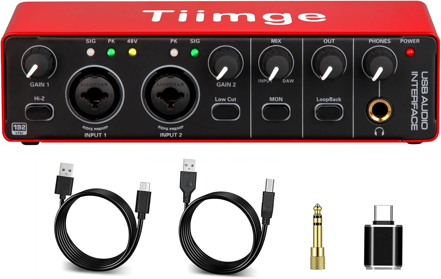 2×2 USB Audio Interface for PC, with 48V Phantom Power, 24Bit/192kHz High-Fidelity, Mic Preamplifier XLR/TSR/TS Ports, Compatible for Guitarist, Vocalist, Podcaster or Producer