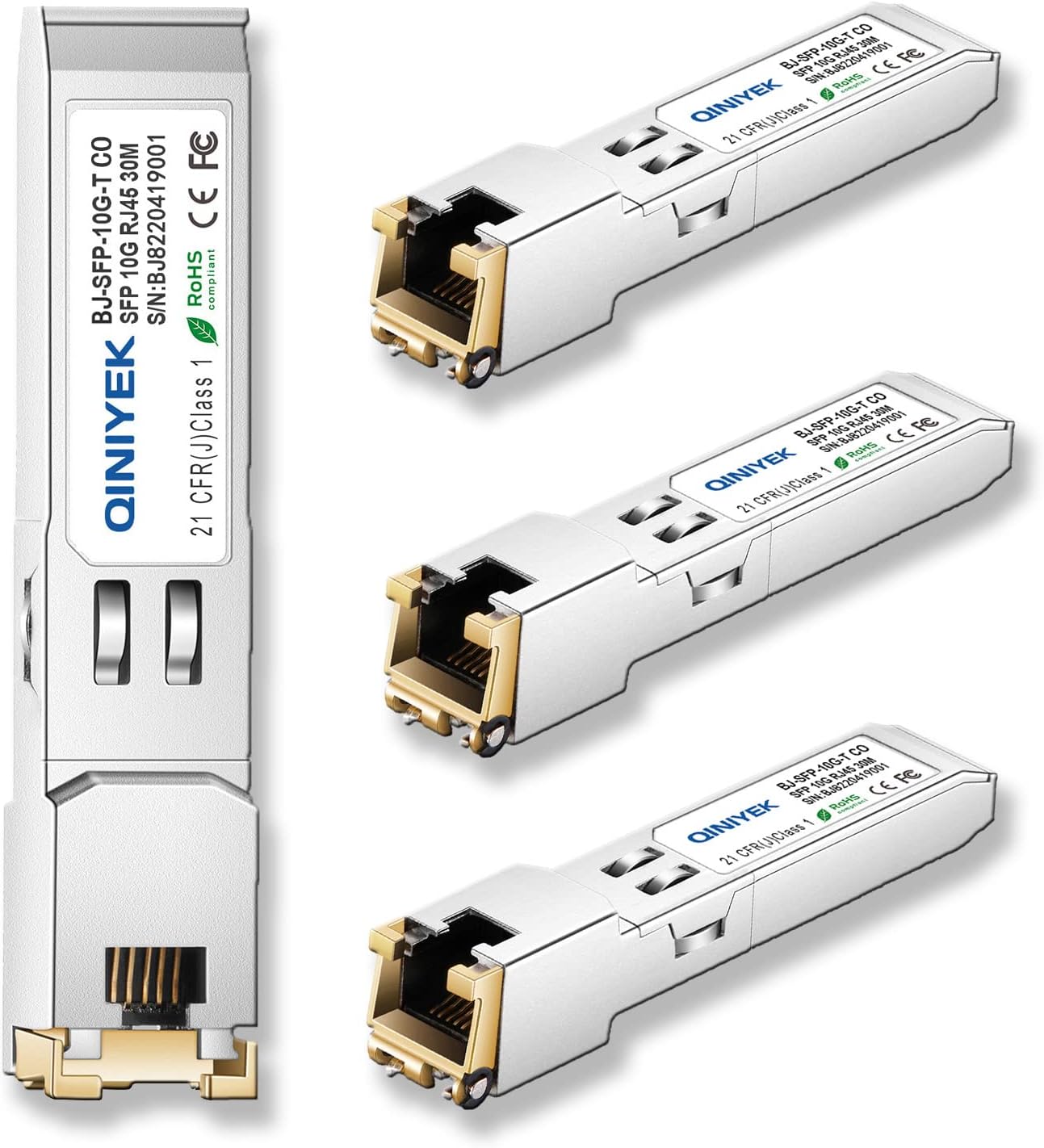 [4 Pack]1.25/2.5/5/10G SFP+ to RJ45 Transceiver, Copper SFP+ Module, Cat.6a/7, up to 30m, for Cisco SFP-10G-T-S, MikroTik S+RJ10, Ubiquiti UF-RJ45-10G, Netgear AXM765, Netgear, TP-Link, Fortinet