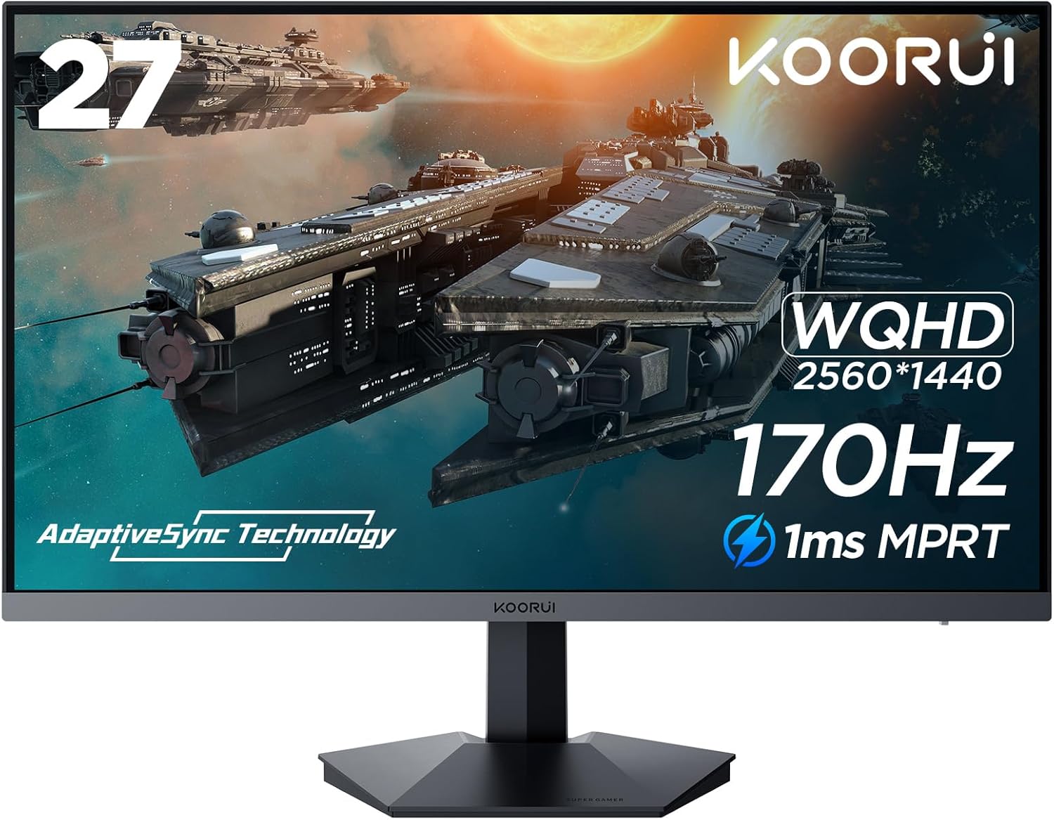 KOORUI 27″ 1440P QHD HDR Gaming Monitor (GN03) – 2K (2560 x 1440), 170Hz (Supports 144Hz), 1ms (MPRT) Response Time, FreeSync Premium, G-SYNC Compatible, DisplayPort, HDMI