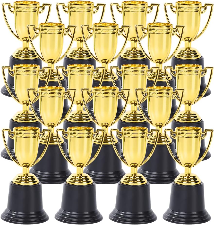 24pcs 5 Inch Mini Trophies with Stickers Kids Gold Award Trophy Cups for Birthday Chrismas Hallown Party Favors Competition Cups Props Classroom Rewards Prizes Games School Field Day