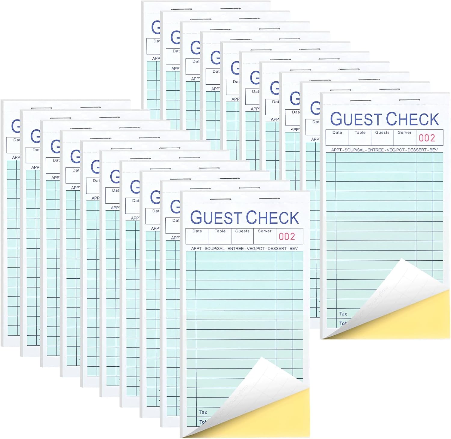 XKDOUS Double Part 20 Pack Server Books, Server Note Pads, Guest Check Books for Servers, Waitress Notepad for Restaurants, 100 Sheets/Pad, 1000 Orders Total