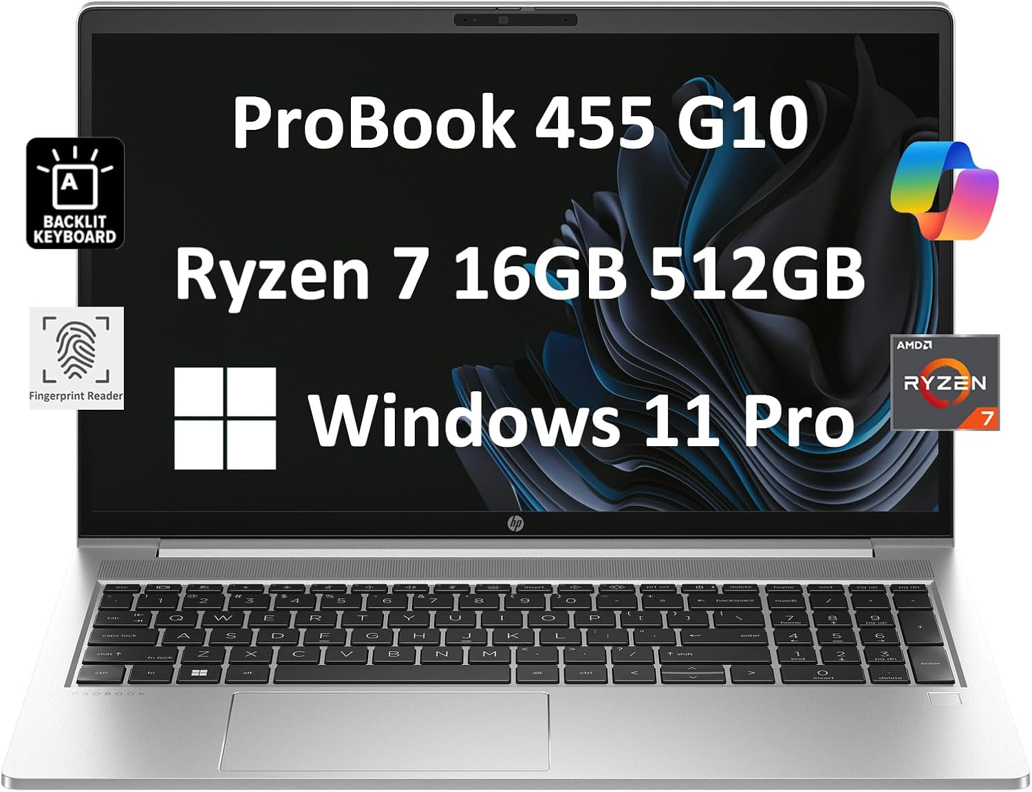 HP ProBook 455 G10 Business Laptop (15.6″ FHD Display, AMD Ryzen 7 7730U, 16GB RAM, 512GB SSD, (Beat i7-1255U)) Backlit, Fingerprint, Webcam, Ethernet, Wi-Fi 6E, Win 11 Pro w/AI Copilot, Silver, 2024