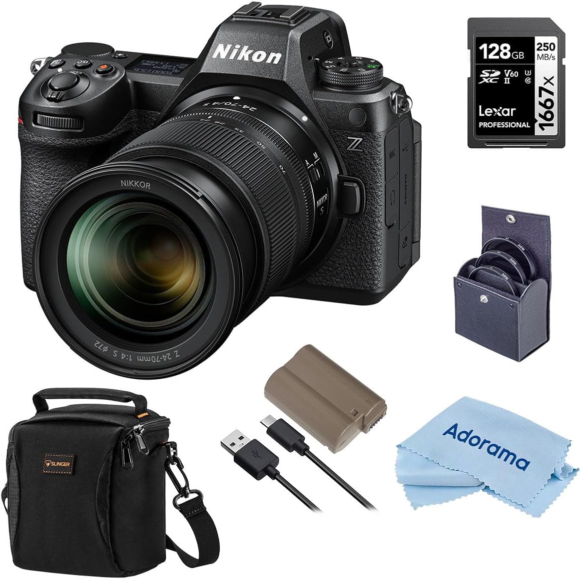 Nikon Z6III Mirrorless Camera with NIKKOR Z 24-70mm f/4 S Lens, Bundle with Filter Kit, 128GB Memory Card, Battery, Bag, Cleaning Cloth