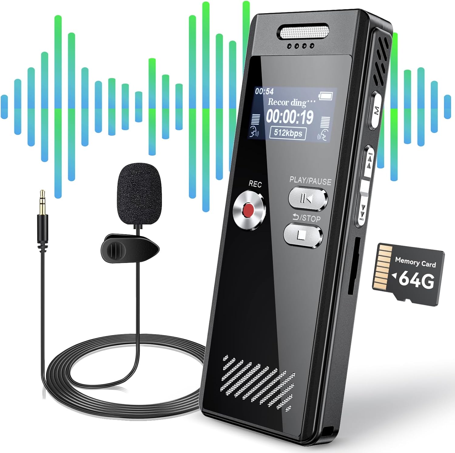 64GB Digital Voice Recorder Devic,Voice Activated Recorder with Playback,Voice Recorder for Lectures,HD Dual Mic Tape Recording Device,Sound Audio Recorder with Line-in