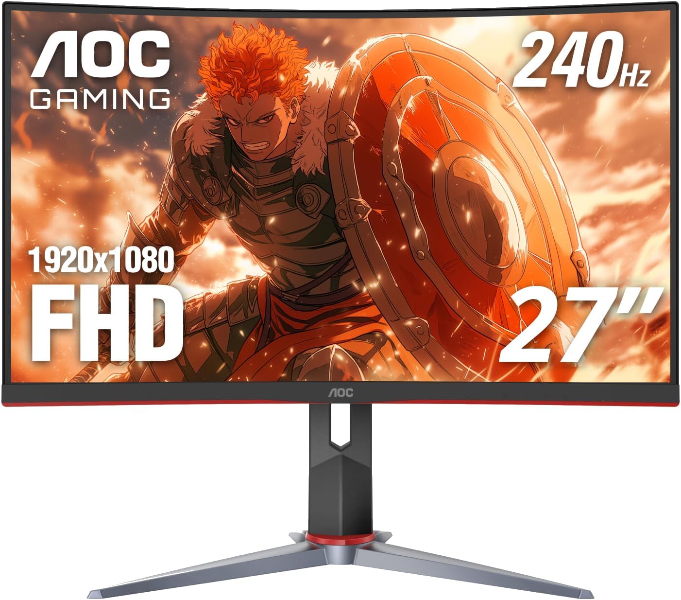 AOC C27G2Z 27″ Curved Frameless Ultra-Fast Gaming Monitor, FHD 1080p, 0.5ms 240Hz, FreeSync, 2x HDMI 2.0, 1x Display Port, Height Adjustable, Xbox PS5 Switch Ready, 3-Year Zero-Bright-Dot