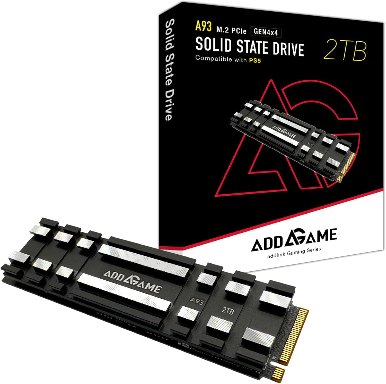 Addlink A93 2TB Gaming PC PS5 SSD with Heatsink, Up to 7400mb/s, Gen 4 PCIe NVMe m.2 2280, SLC Cache Internal Hard Drive