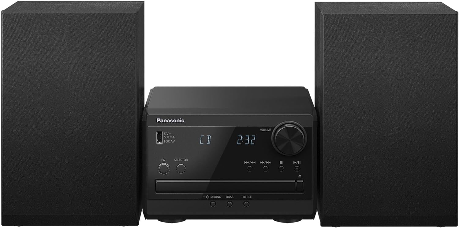 Panasonic Compact Stereo System with CD Player, Bluetooth, FM Radio and USB with Bass and Treble Control, 20W Stereo System for Home with Remote Control – SC-PM270PP-K (Black)