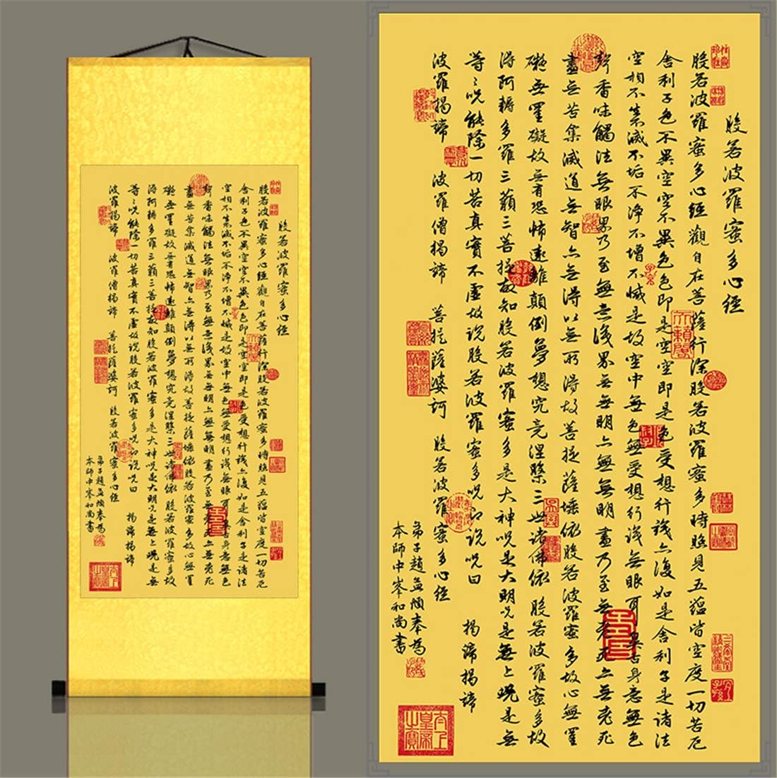 Zzooi Asian Art Heart Sutra Wall Art Hanging Scroll,Prajna Paramita Sutra Buddhist Hanging Painting