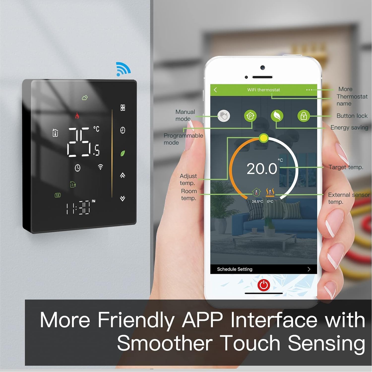 95 to 240V WiFi Smart Thermostat, Programmable Temperature Controller for Boiler Heating Black smart thermostat wifi thermostat smart thermostat for house