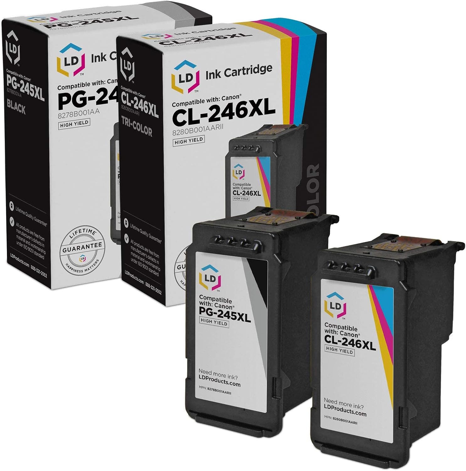 LD Remanufactured Ink Cartridge Replacement for Canon PG-245XL & CL-246XL High Yield (Black, Color, 2-Pack) Compatible w PIXMA iP2820 MG2520 MG2522 MG2920 MX490 MX492 TR4550 TS3129 TS3320 and More