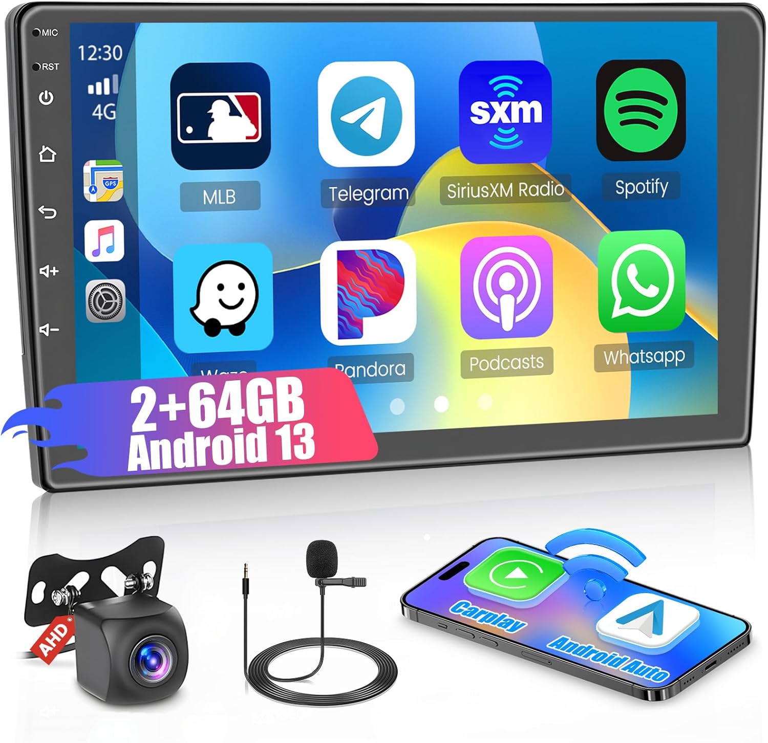 Hikity 2+64GB Double Din Android 13 Car Stereo Wireless Apple Carplay, Hikity 10.1 Inch Touchscreen Android Car Radio Bluetooth GPS Navigation WiFi HiFi FM SWC Mic Backup Camera