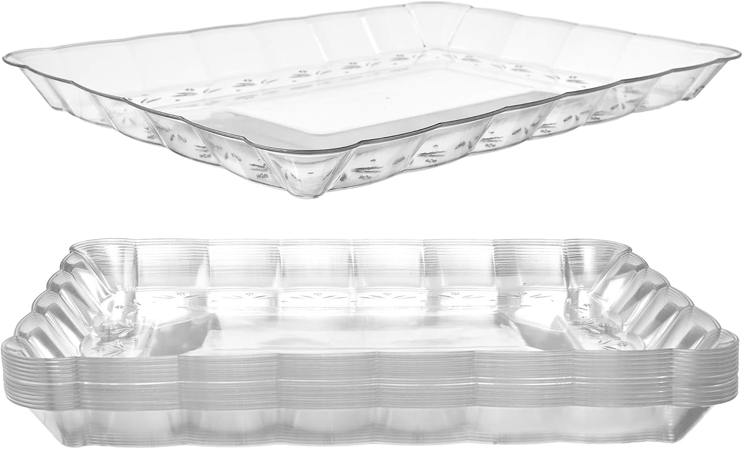 Prestee 12-Pack Rectangular Plastic Serving Platter – 9×13 Inches Disposable Food Tray for Parties and Events – Clear Platters for Dessert Table Displays, Appetizers, Snacks, and More