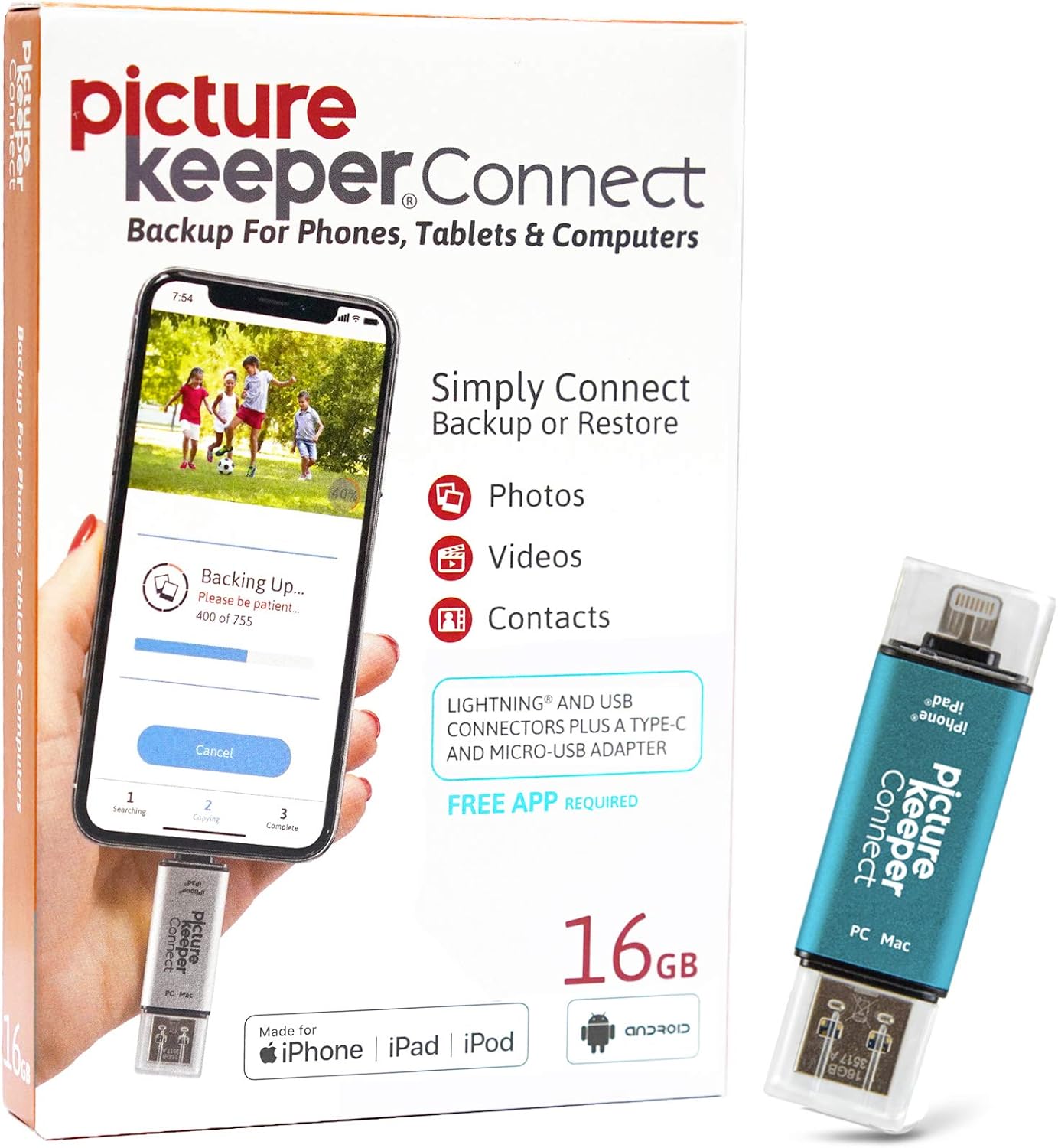 Picture Keeper Connect Photo & Video USB Flash Drive for Apple, Android, & PC Devices, 16GB Thumb Drive, Turqouise