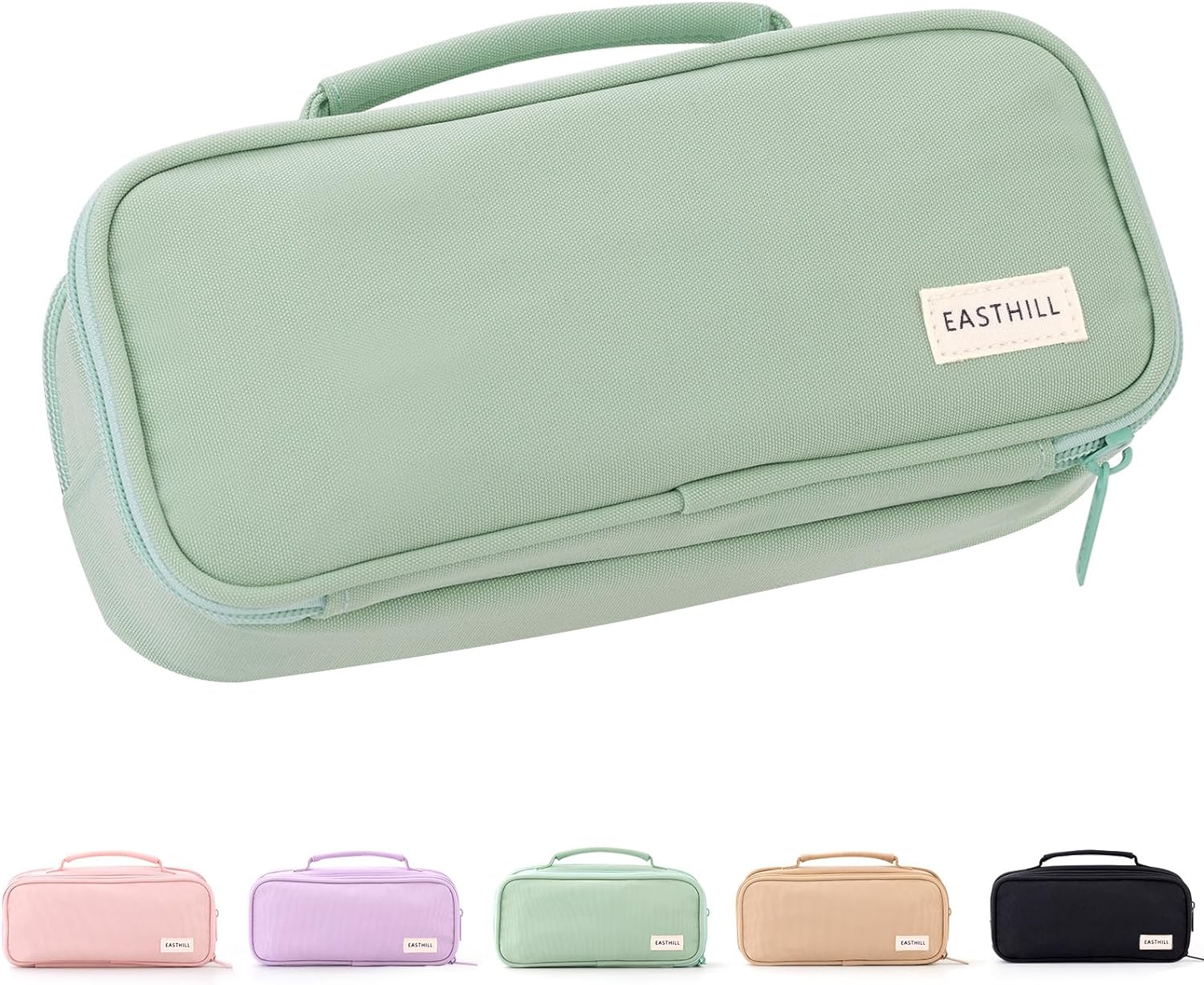 EASTHILL Large Capacity Pencil Case Pen Pouch Organizer Canvas Pencil Bag with Handle School Supplies for Teen Girls-Green