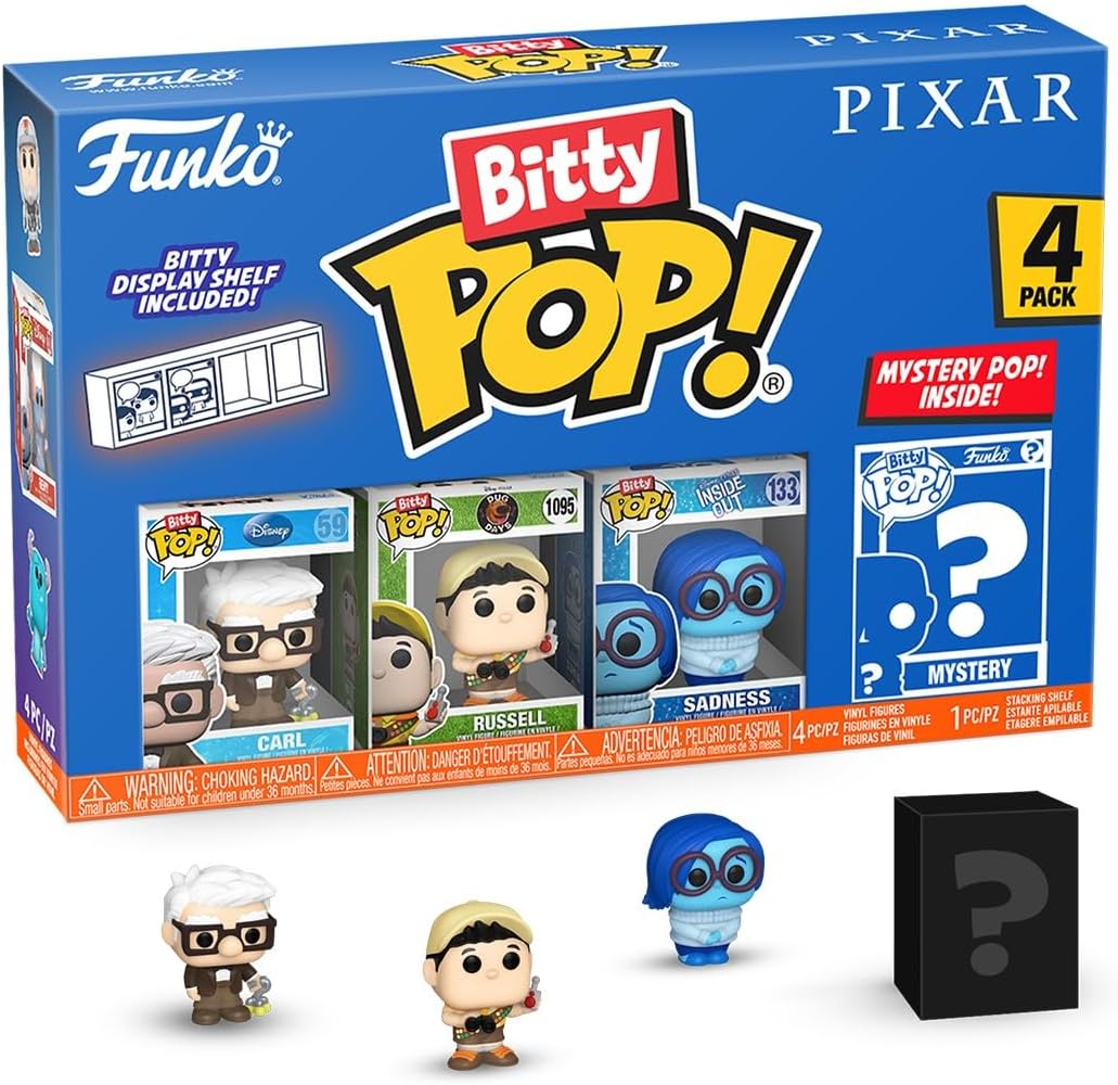 Funko Pop! Bitty: Pixar Mini Collectible Toys 4-Pack – Carl, Russell (Dug Days), Sadness, & Mystery Chase Figure (Styles May Vary)