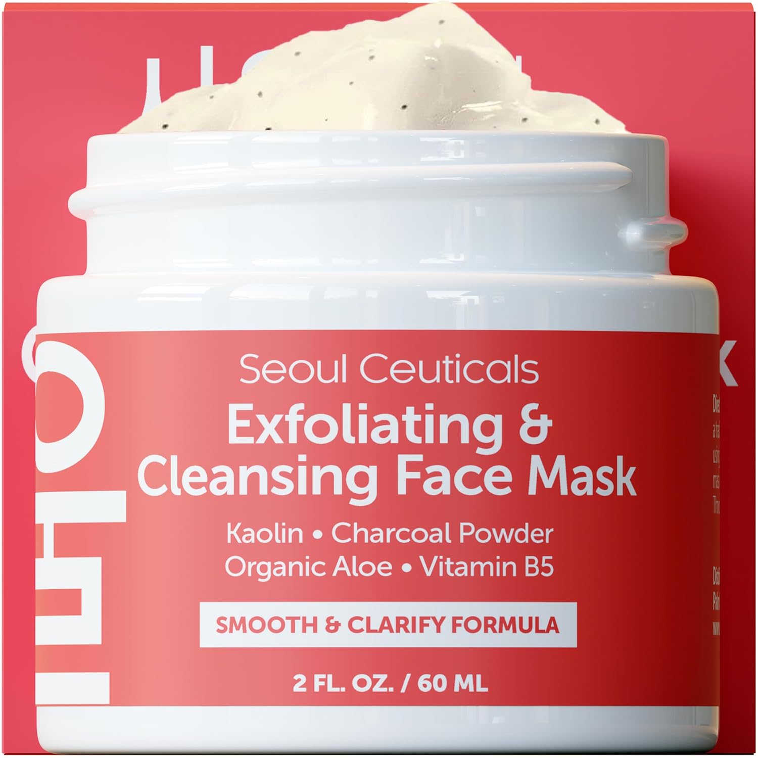 SeoulCeuticals Korean Face Scrub – Exfoliating Face Mask Skincare K Beauty Mask for Glass Skin – Kaolin Clay + Charcoal Cream Exfoliant Mask 2oz