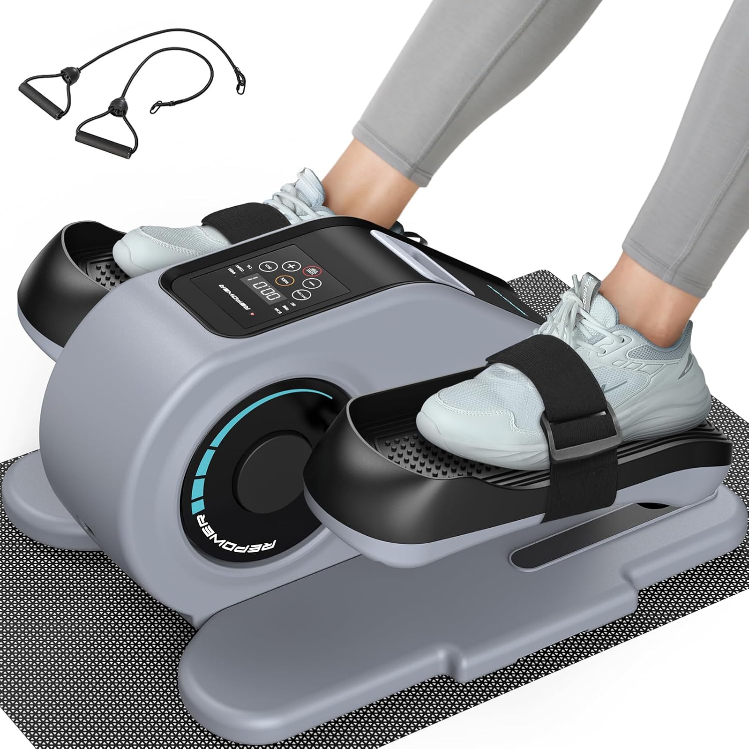 Under Desk Elliptical Machine, Electric Ellipse Leg Exerciser with Resistance Bands and Foot Straps, Quiet Seat Pedal Exerciser Fully Assembled with Remote Control & 12 Adjustable Speed Levels