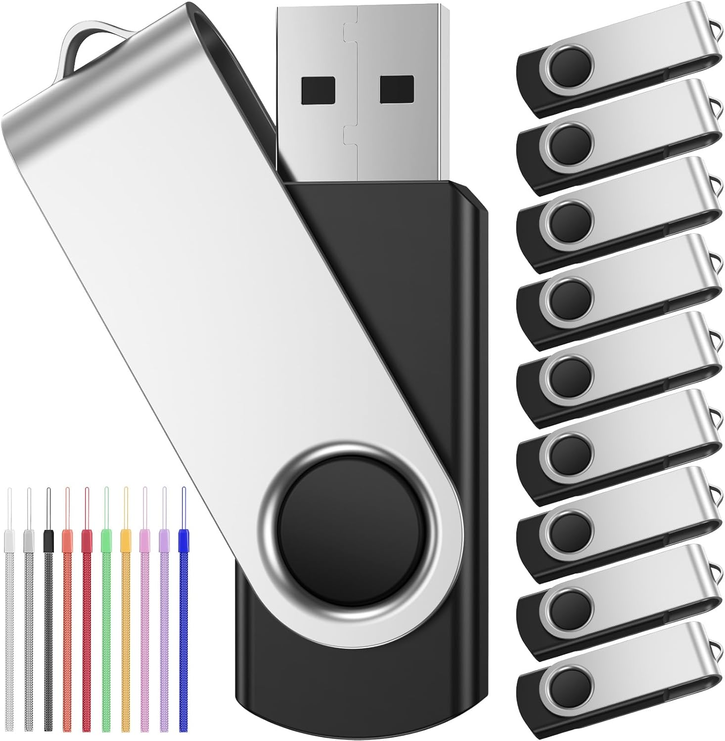 Bulk Thumb Drives 256MB Flash Drive Pack of 10 Jump Drives,Small Capacity 256 MB USB 2.0 Memory Stick Multipack Pendrives with Lanyards,Black Portable Swivel Pen Drive for Commercial Gift by FEBNISCTE