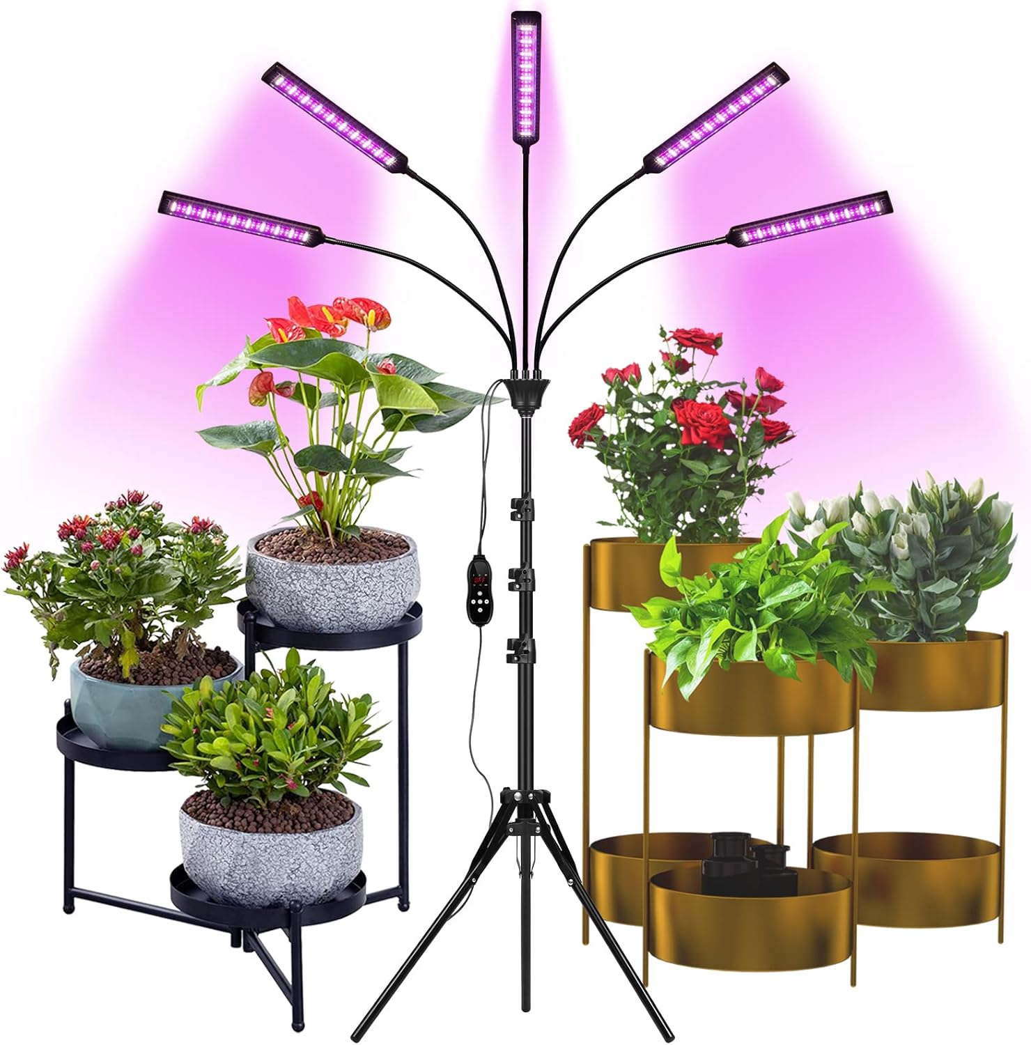 Grow Lights for Indoor Plants, Aukphie Full Spectrum led Grow Light with Stand, Auto On/Off Timing 1-19H & 10 Brightness Levels. (Red+Blue+Sunlike)