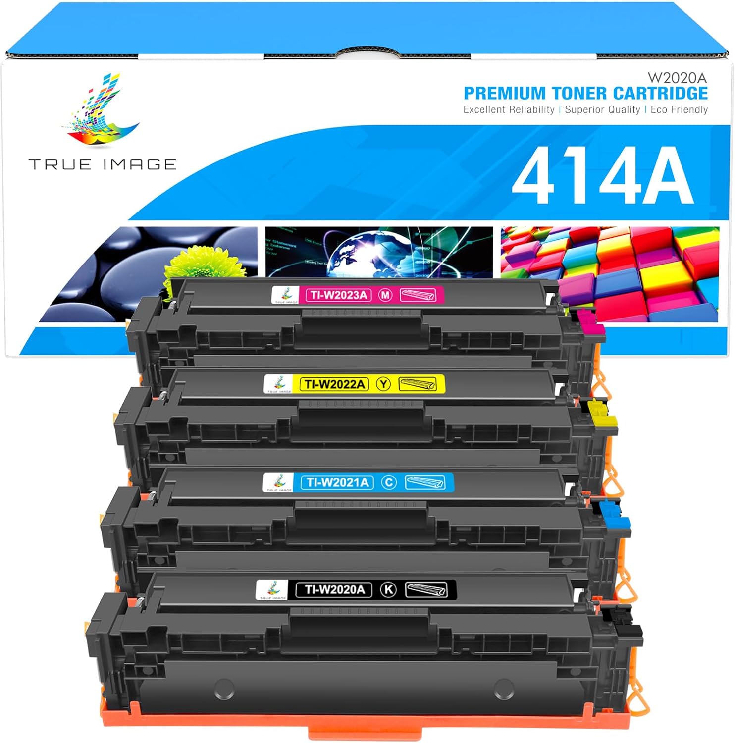 TRUE IMAGE Compatible 414A Toner Cartridge Replacement for HP 414A 414X W2020A for HP Laserjet Color Pro MFP M479fdw M479fdn M454dw M454dn M454 M479 Printer Toner (Black Cyan Yellow Magenta,4-Pack)