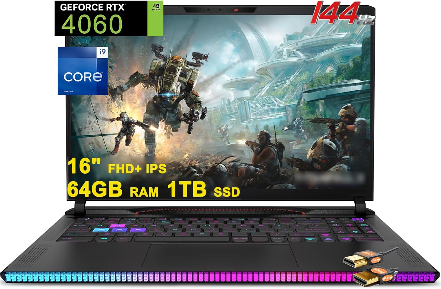 MSI Raider GE68HX Gaming Laptop 16″ FHD+ IPS 144Hz Intel 24-core i9-13950HX 64GB RAM 1TB SSD GeForce RTX 4060 8GB RGB Backlit Thunderbolt4 USB-C Dynaudio FHD Privacy Webcam Win11 Black + HDMI Cable