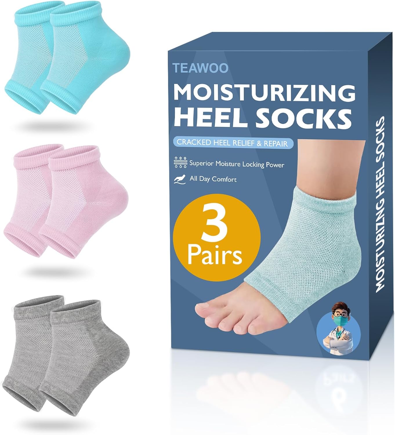 3 Pairs Moisturizing Heel Socks for Cracked Heel Treatment, Foot Care Toeless Socks to Soften and Hydrate Dry Cracked Feet Heels, Cracked Heel Repair Socks, Gel Socks for Dry Cracked Feet