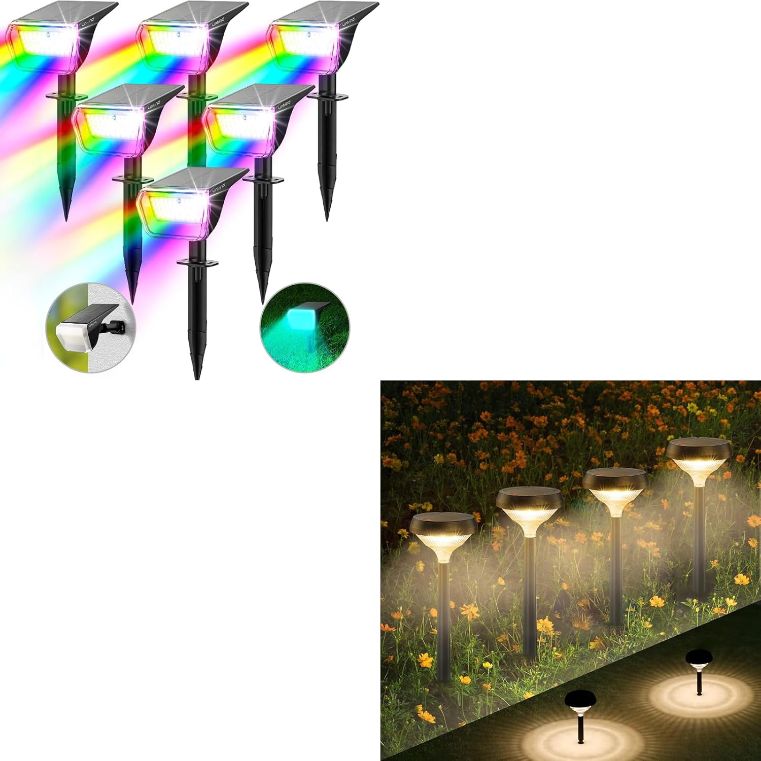 Linkind Color Changing Solar Lights 4 Pack+ Solar Pathway Lights 8 Pack