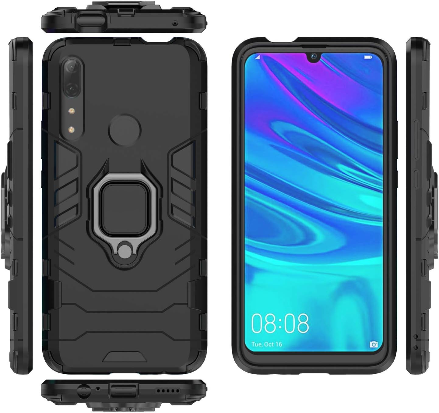 Case for Huawei Y9 Prime 2019 STK-LX3 STK-L03B STK-L22 / P Smart Z STK-LX1 STK-L21 Case Cover,360 Degree Rotating Ring Holder Kickstand with Magnetic Car Mount Black