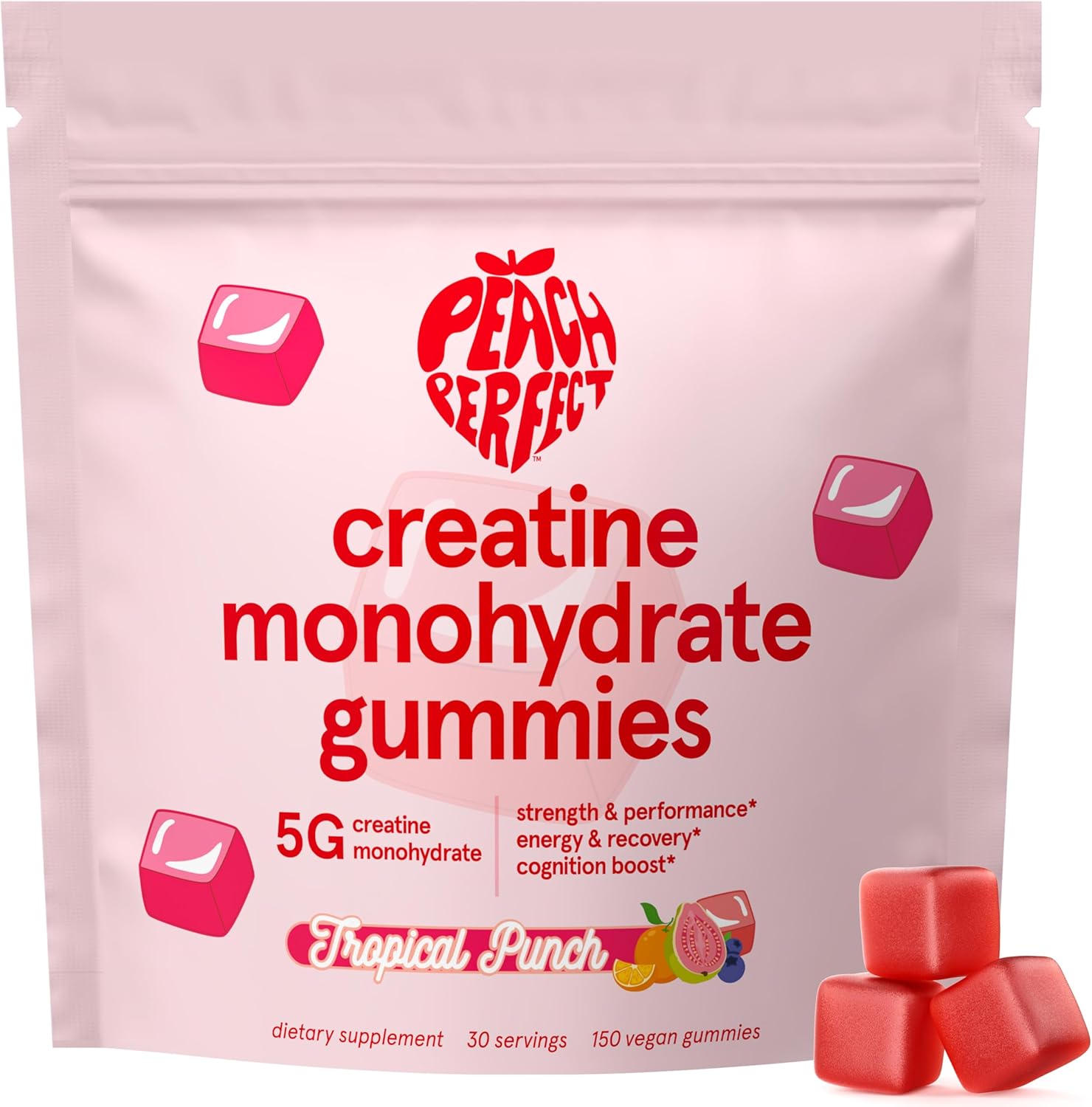 Creatine Monohydrate Gummies for Women & Men, Boost Focus, Strength, and Endurance, Vegan, Gluten-Free, Non-GMO, 5 Grams of Creatine per Serving, 30 SVG, Tropical Punch