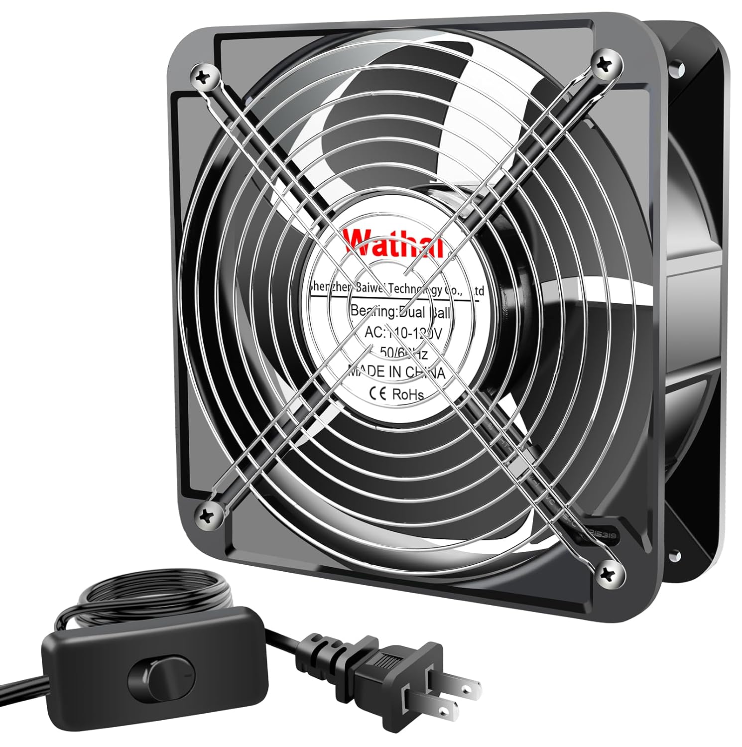 Wathai AC 2060 200mm Case Fan 110v 120V Dual Ball High Performance Industrial Case Cooling Fan 200mm x 200mm x 60mm