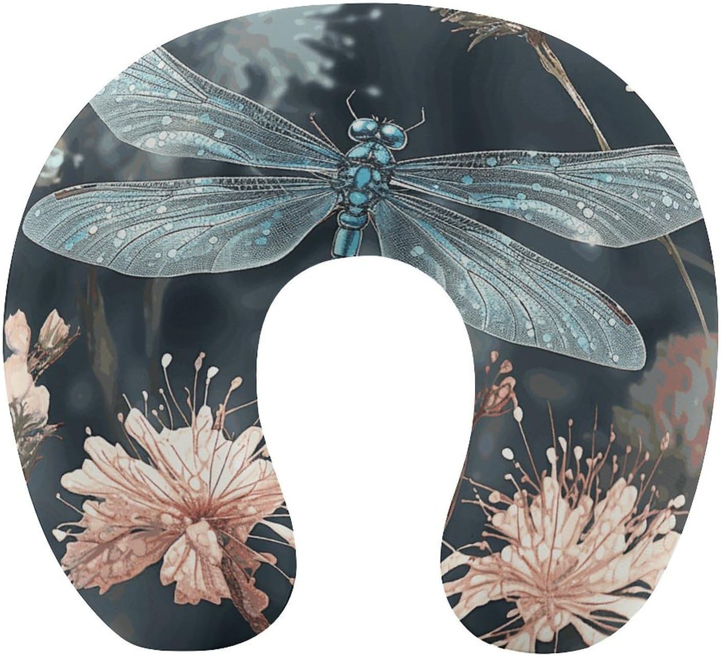 Travel Pillow Dragonfly Flower Printed Portable Neck Support Pillow Head Neck Support Travel Pillow for Planes, Trains, Self-Driving Cars