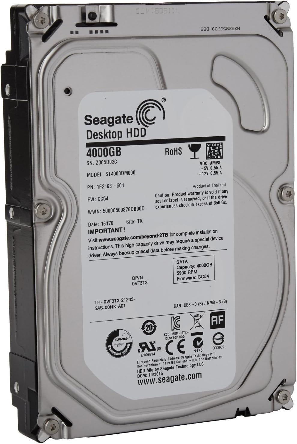 Seagate SATA 6Gb/s 3.5-Inch 4TB Desktop HDD (ST4000DM000) (Renewed)