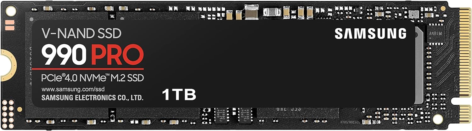 Samsung 990 PRO 1TB PCIe 4.0 (up to 7450 MB/s) NVMe M.2 (2280) Internal Solid State Drive (SSD) (MZ-V9P1T0BW)