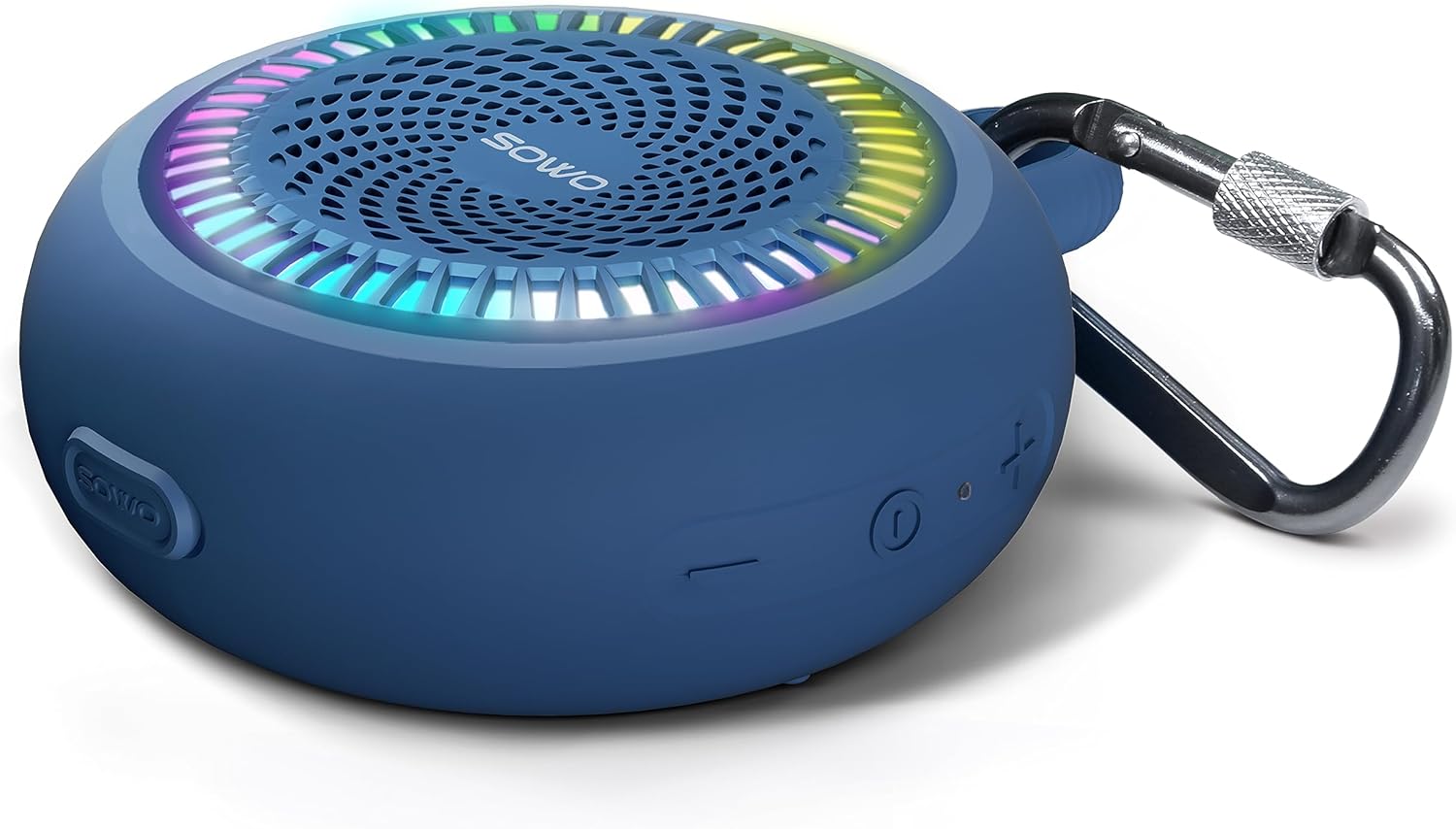 Shower Speaker Bluetooth Waterproof – Small Portable Speaker Wireless with Louder Volume and Powerful Bass – Colorful Lights and 10H Playtime – Lightweight with Carabiner and TWS – Blue