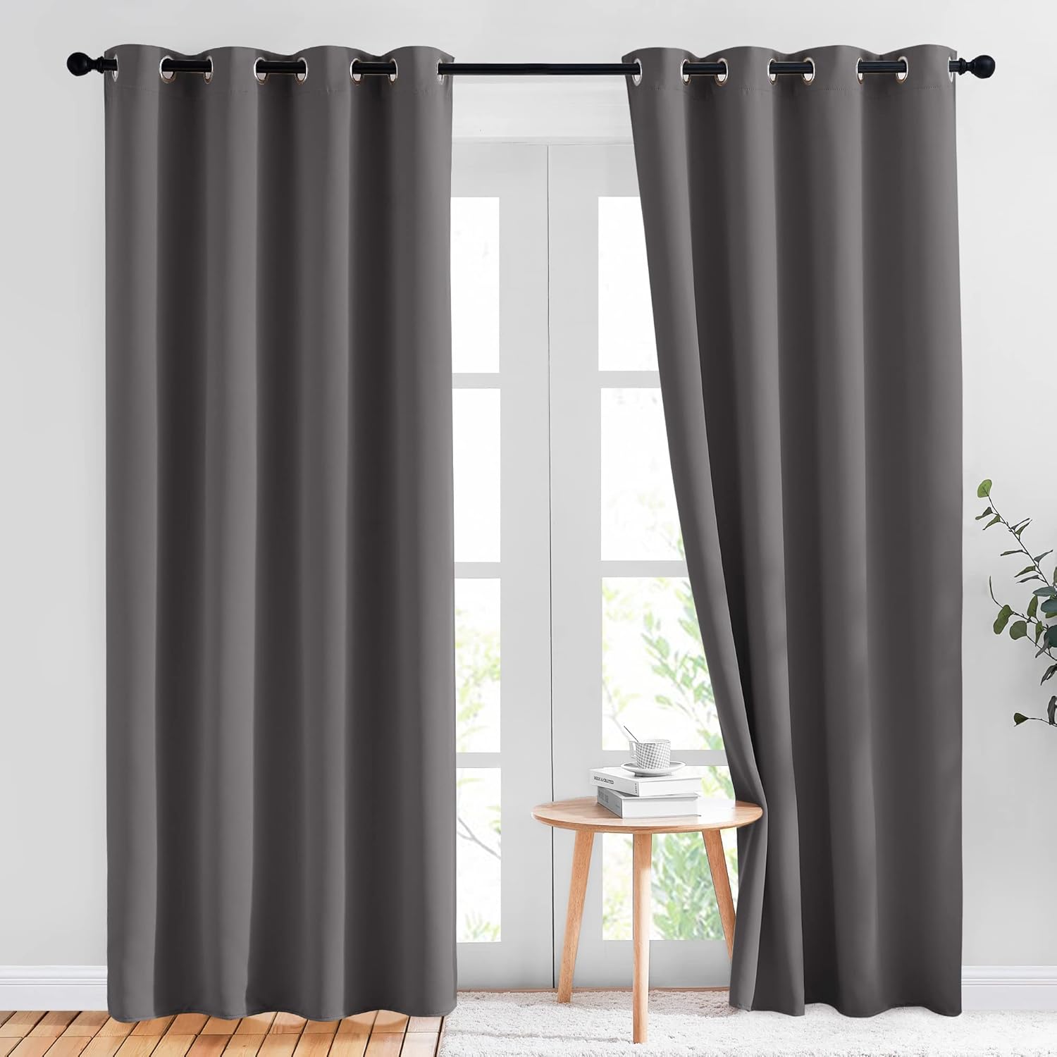 NICETOWN Gray Blackout Curtains for Bedroom 84 inches Long – Thermal Curtains & Drapes Grommet Room Darkening Curtains Noise Reducing Window Treatments for Living Room (2 Panels, W52 x L84, Grey)