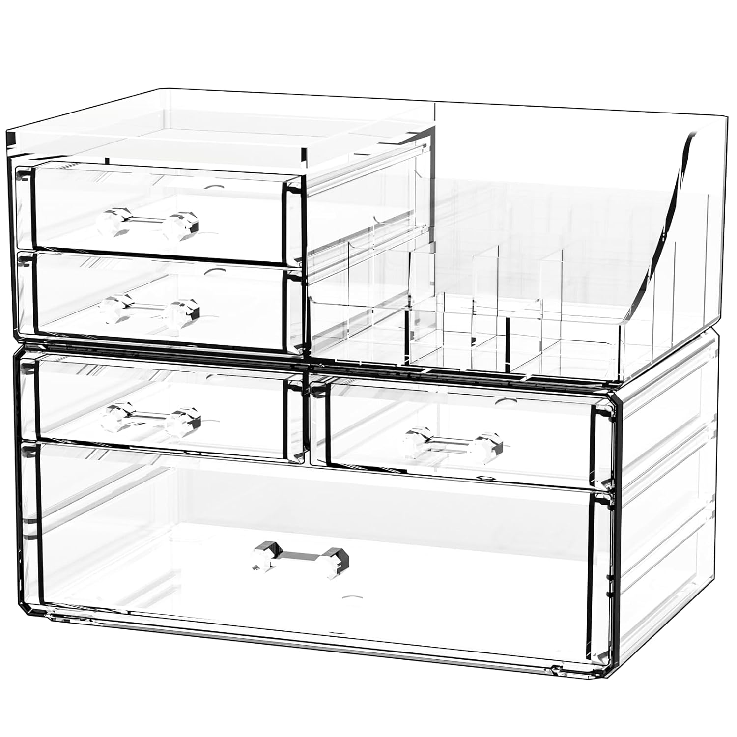 Cq acrylic Clear Make up Organizers and Storage for Vanity,2 Pcak Cute Skincare Organizer and Cosmetic Storage Organizer for Jewelry,Lipstick,Beauty,Skin Care Bathroom Counter Organizer With 5 Drawers