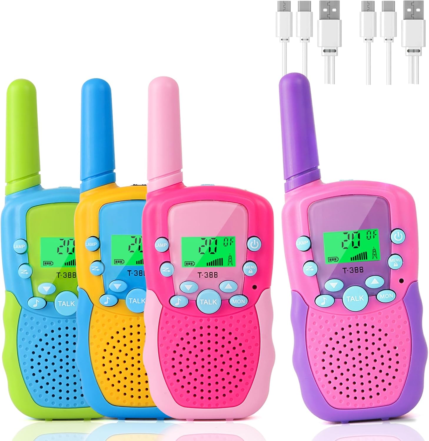 4 Pack Walkie Talkies for Kids, Rechargeable Kids Walkie Talkies with Flashlight, Built-in Battery,3KM Long Range for Outside,Camping,Hiking, Toys Gifts for 3-12 Year Old Boys Girls Christmas Birthday