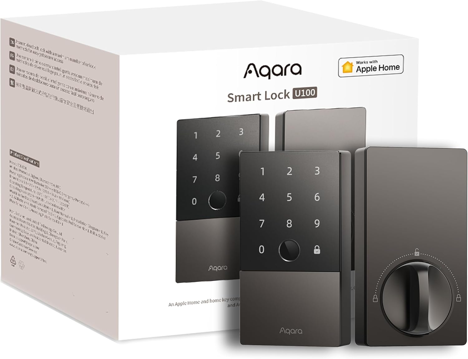 Aqara Smart Lock U100, Fingerprint Keyless Entry Door Lock with Apple Home Key, Touchscreen Keypad, Bluetooth Electronic Deadbolt, IP65 Weatherproof, Supports Apple HomeKit, Alexa, Google, IFTTT, Gray