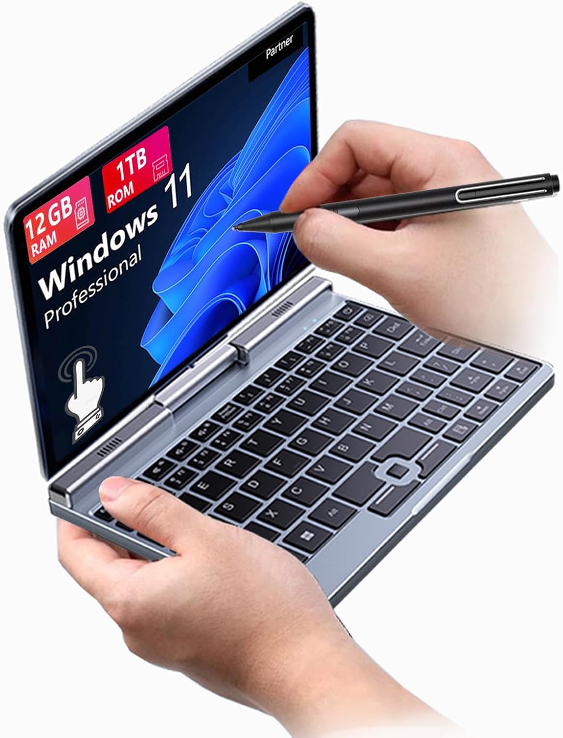 8 Inch 2-in-1 Mini Laptop,HD Rotatable Touch Screen Support Handwriting Windows 11 Pro Small Laptop,Intel N100,12GB RAM, 512GB/1TB SSD,Wi-Fi 6, BT 5.2,2 MP Camera,G-Sensor,HDMI,Type C Ultra Pocket PC