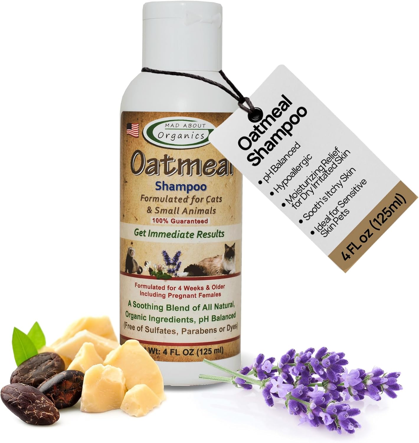 Oatmeal Shampoo for Cats & Small Pets – Gentle, Balanced Formula for Skin & Coat Health – Comforts Dry Skin Care for Small Pets 4 Weeks & Up, Including Pregnant Pets – 4 oz